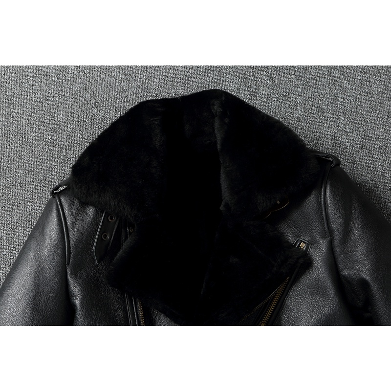 BThick Warm Genuine Sheepskin Real Fur Shearling Jackets for Men Leather Jacket Mens Biker Clothing Men's Coat Winte #4