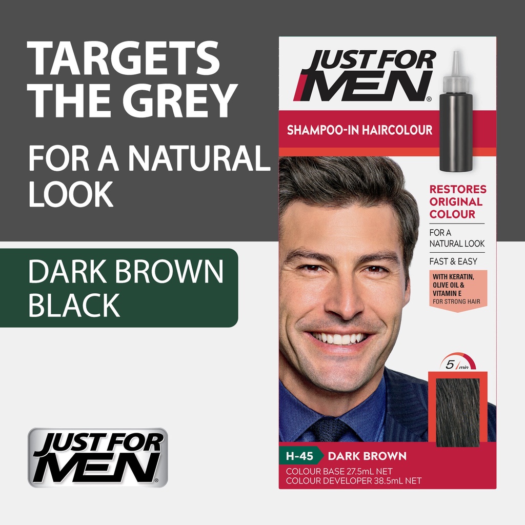 Just For Men Shampoo In HairColour Easy&Fast H-45 Dark Brown แชมพูเปลี่ยนสีผมสำหรับผู้ชายสีน้ำตาลเข้