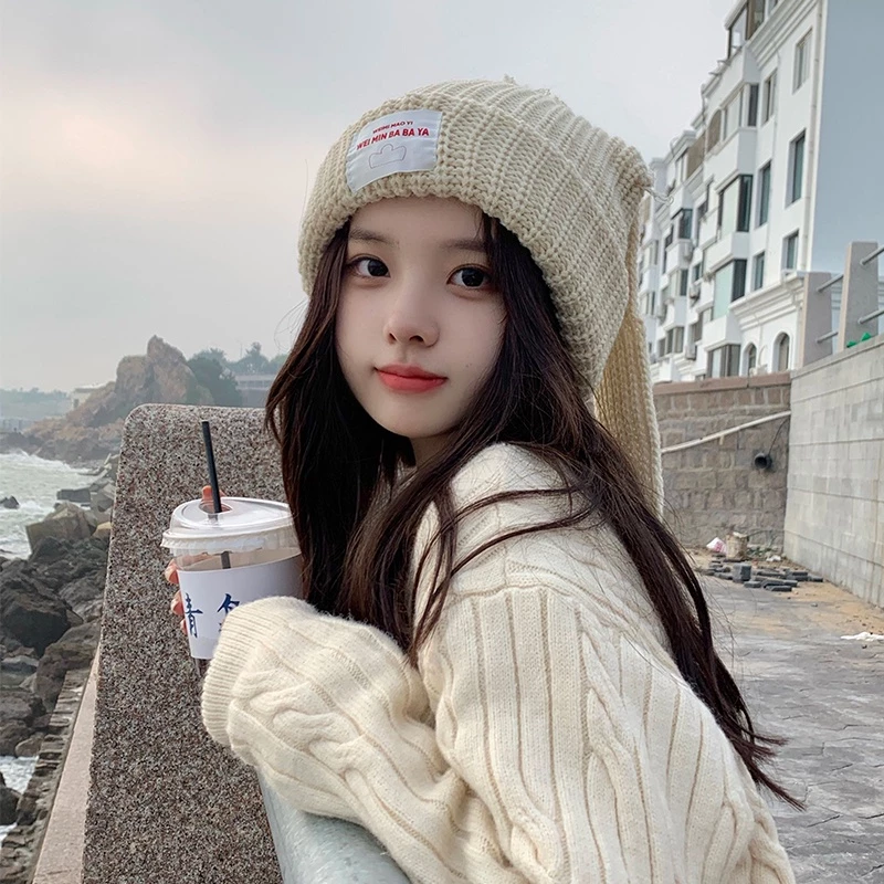 หมวกผ้าวูลถักนิตติ้งแต่งหูกระต่ายสไตล์เกาหลี thumbnail 6