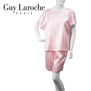 Guy Lฺaroche ชุดนอนผ้าซาติน GN1B34 เกรด A ของแท้  /ผ้าลื่น/Satin  เสื้อ+กางเกงขาสั้น ไซส์ พิเศษ/ Free size