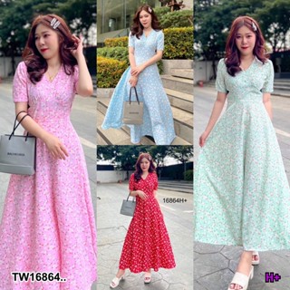 TW16864 Maxi dress ลายดอก ซิปหลัง