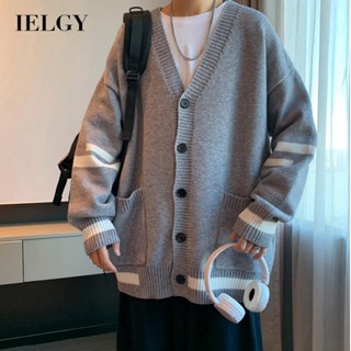 Ielgy เสื้อกันหนาวลําลอง ผ้าถัก ทรงหลวม สไตล์เกาหลี ฮ่องกง สําหรับผู้ชาย