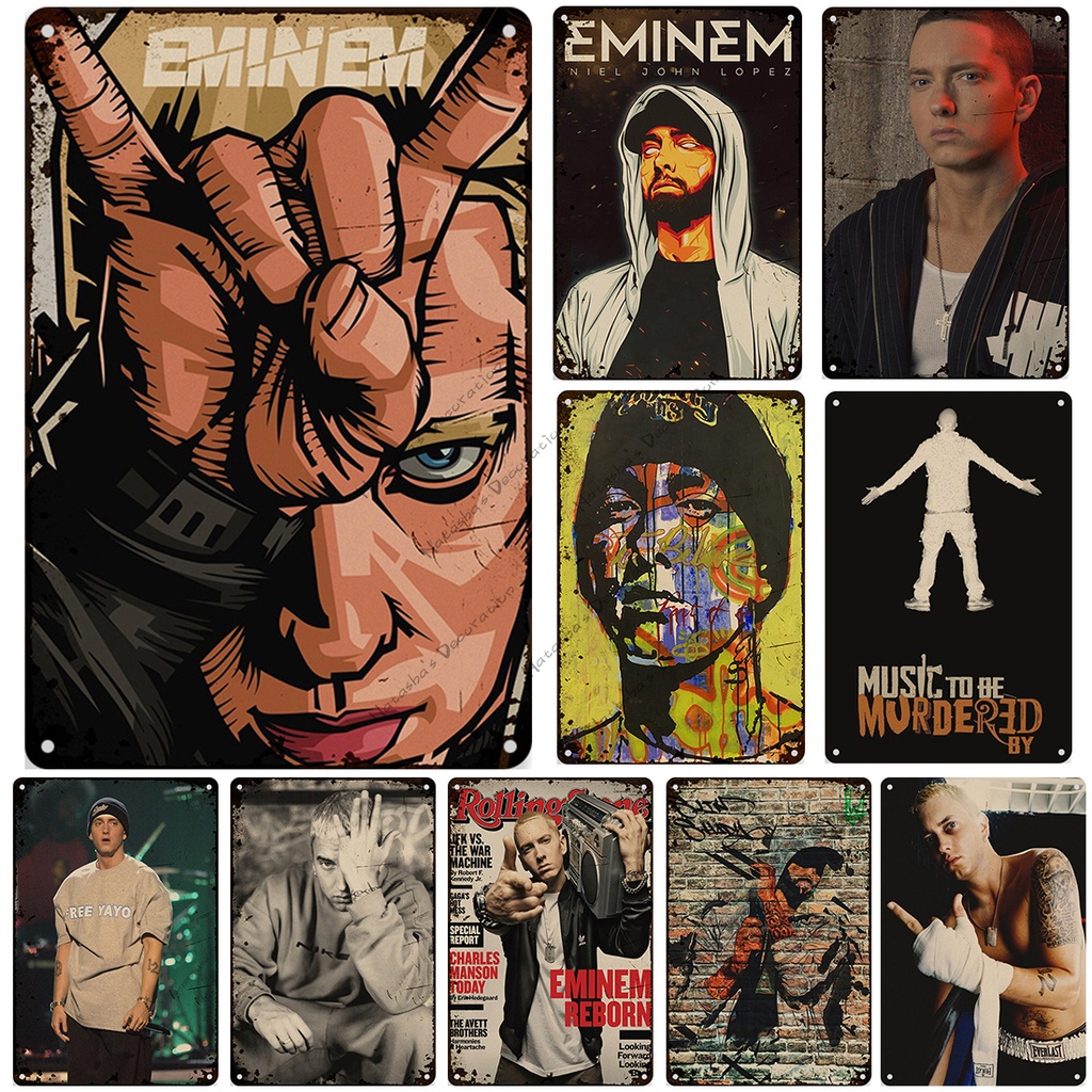 Rapper Eminem โปสเตอร์ 8 Mile แผ่นตกแต่ง Retro โปสเตอร์ Home Bar Club Wall โลหะดีบุกป้ายโลหะโล่ผนังอ