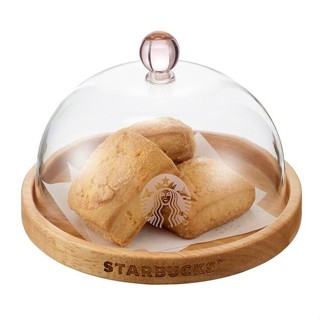 🎀【พร้อมส่ง】 2022 แก้วสตาร์บัคส์เกาหลี Starbucks Korea Cherry Blossoms Wood Plate With Dome Wood Bread/Cake Tray with Dome Lid