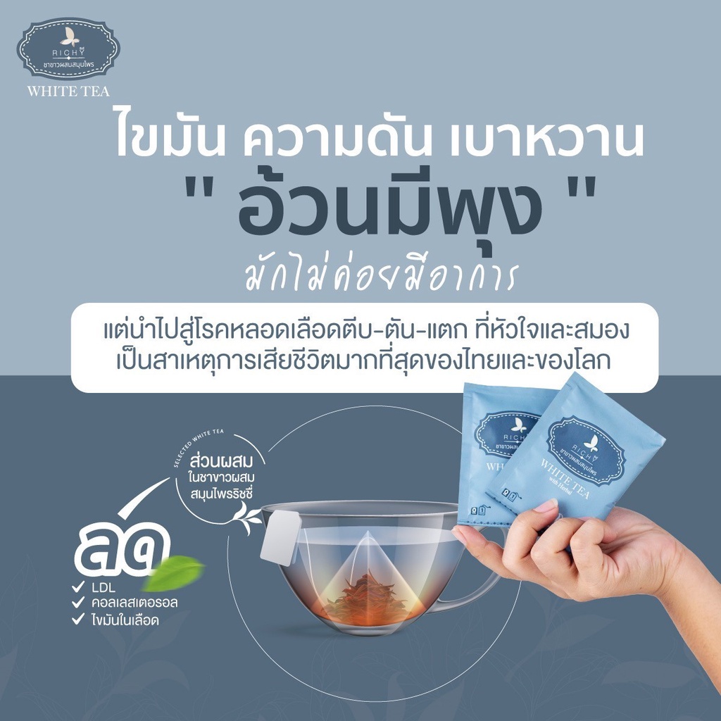 RICHY WHITE TEA ชาริชชี่ ชาขาวสมุนไพร - กำจัดไขมัน คุมความดัน ลดระดับน้ำตาลในเลือด ขับสารพิษ สร้างภูมิต้านทาน - รูปที่ 2
