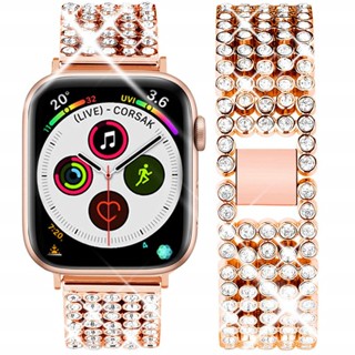 สายนาฬิกาข้อมือสเตนเลส ประดับเพชรคริสตัล สําหรับ Apple Watch 8th Generation 7th Generation SE iwatch 6543 Generation