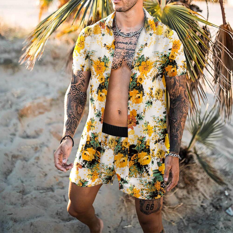 ASummer Fashion Print Hawaiian Shirt Floral Short Sleeve   Shorts 2 Piece Set Men's Clothing 2022 Retro Harajuku Mal #3
