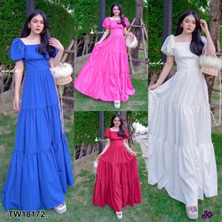 MM18172 แม็กซี่เดรสยาว สีพื้นผูกโบว์ .long maxi dress Basic color, bow tie..