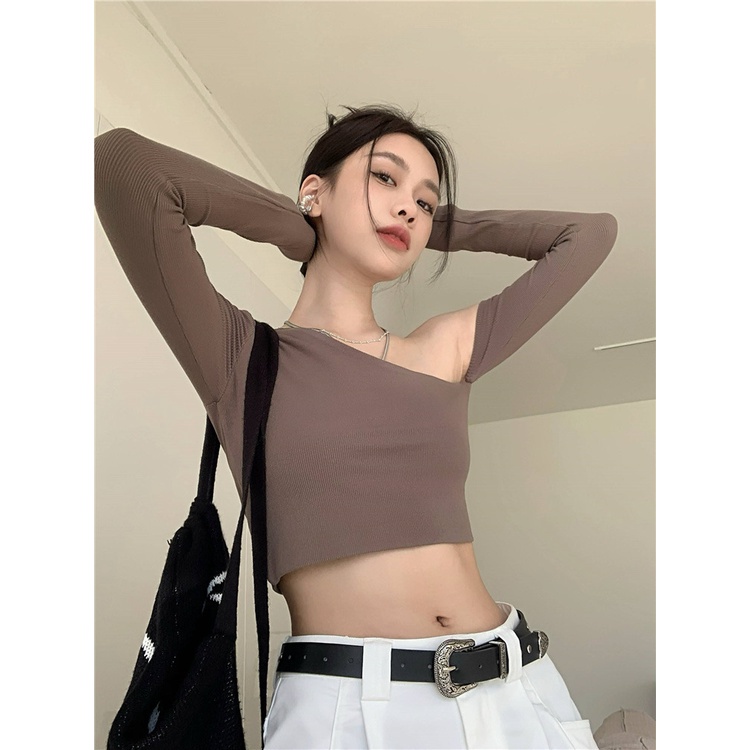 ส่งทันที Cici ❣🇹🇭🚚พร้อมส่ง❣(J281)Basic croptop เสื้อครอปปาดไหล่เฉียงเก๋ๆ ทรงสุดฮิตเบสิคแมตช์ง่าย - รูปที่ 5