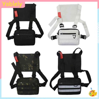 Unisex Street Vest กระเป๋าคาดหน้าอกเสื้อกั๊กผ้าอ๊อกฟอร์ดกระเป๋าสะพายฮิปฮอป [Yoblely]