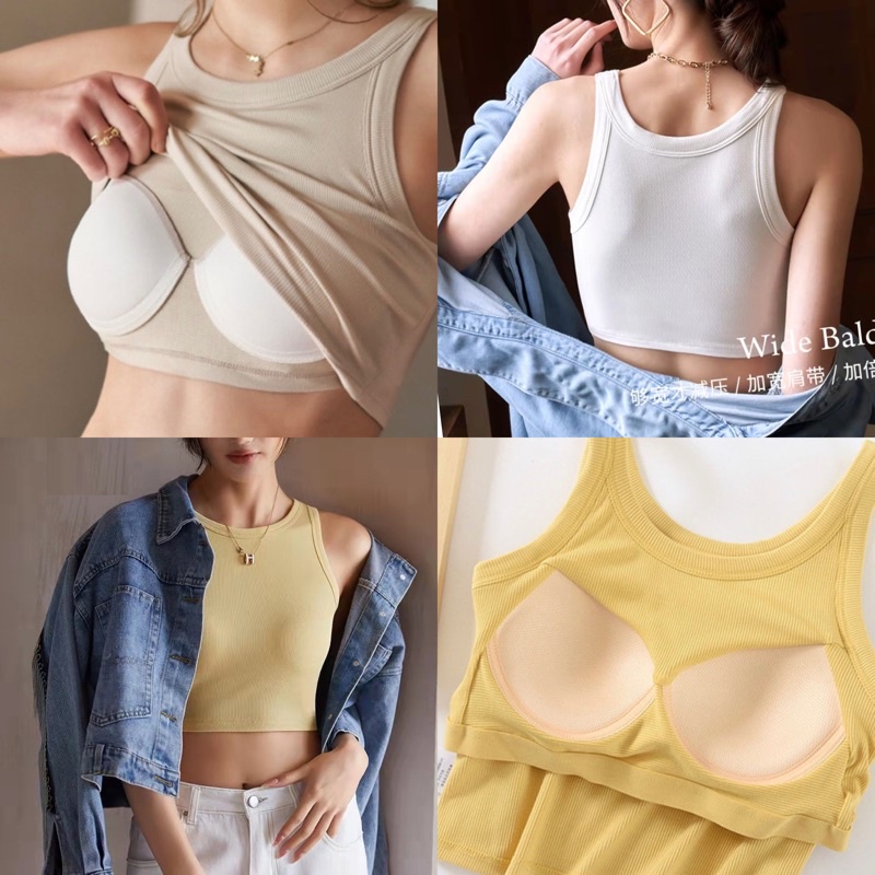 พร้อมส่งในไทย🇹🇭  เสื้อกล้ามมีซัพฟองน้ำ 2in1 มีบราในตัว ตัวเดียวจบ! ใส่เที่ยวได้ ใส่ออกกำลังกายก็ได้