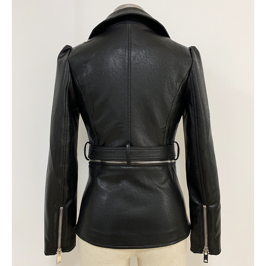 HIGH QUALITY Newest Fashion Runway 2022 Designer Jacket Women's Lower Edge Detachable Zippers Faux Leather Jacket Co #3