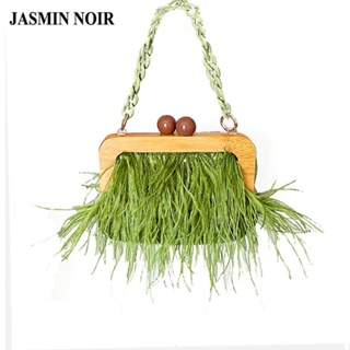 Jasmin NOIR กระเป๋าสะพายไหล่ กระเป๋าถือ สะพายข้าง ประดับขนเฟอร์ แต่งสายโซ่ สําหรับผู้หญิง