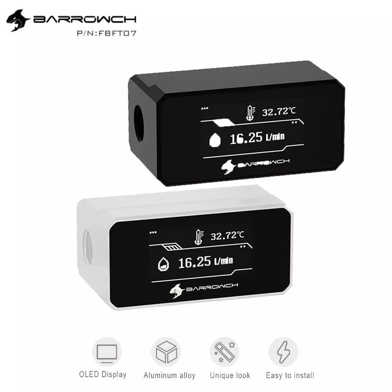Barrowch จอแสดงสถานะอุณหภูมิ ชุดน้ำเปิด PC Watercooling FBFT07 OLED ...