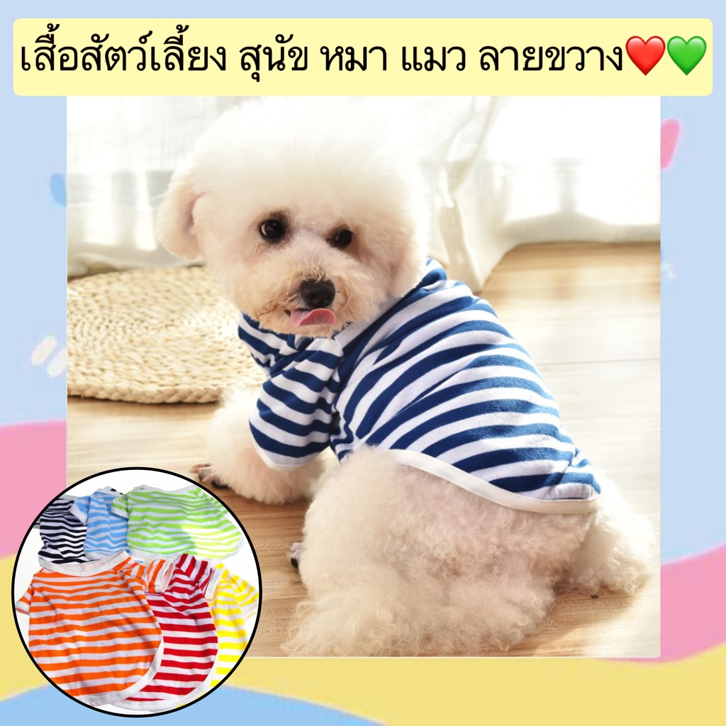 PP-413 เสื้อสัตว์เลี้ยง สุนัข หมา แมว ลายขวาง สีสันสวยงาม ราคาถูก พร้อมส่ง