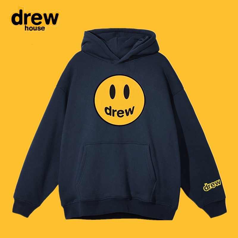 Drew smiley face plus เสื้อกันหนาวกํามะหยี่มีฮู้ดหญิงฤดูใบไม้ร่วงและฤดูหนาวอเมริกันสตรีทหลวมผ้าฝ้ายคู่เสื้อคลุมด้วยผ้าชาย