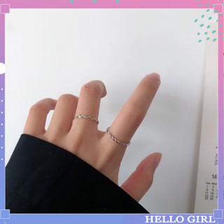 Jewelry ชุดแหวนนิ้วชี้ แบบเปิด ปรับระดับได้ ลายคลื่น HELLO GIRL แบบเรียบง่าย แฟชั่นสําหรับผู้หญิง 2 ชิ้น ต่อชุด