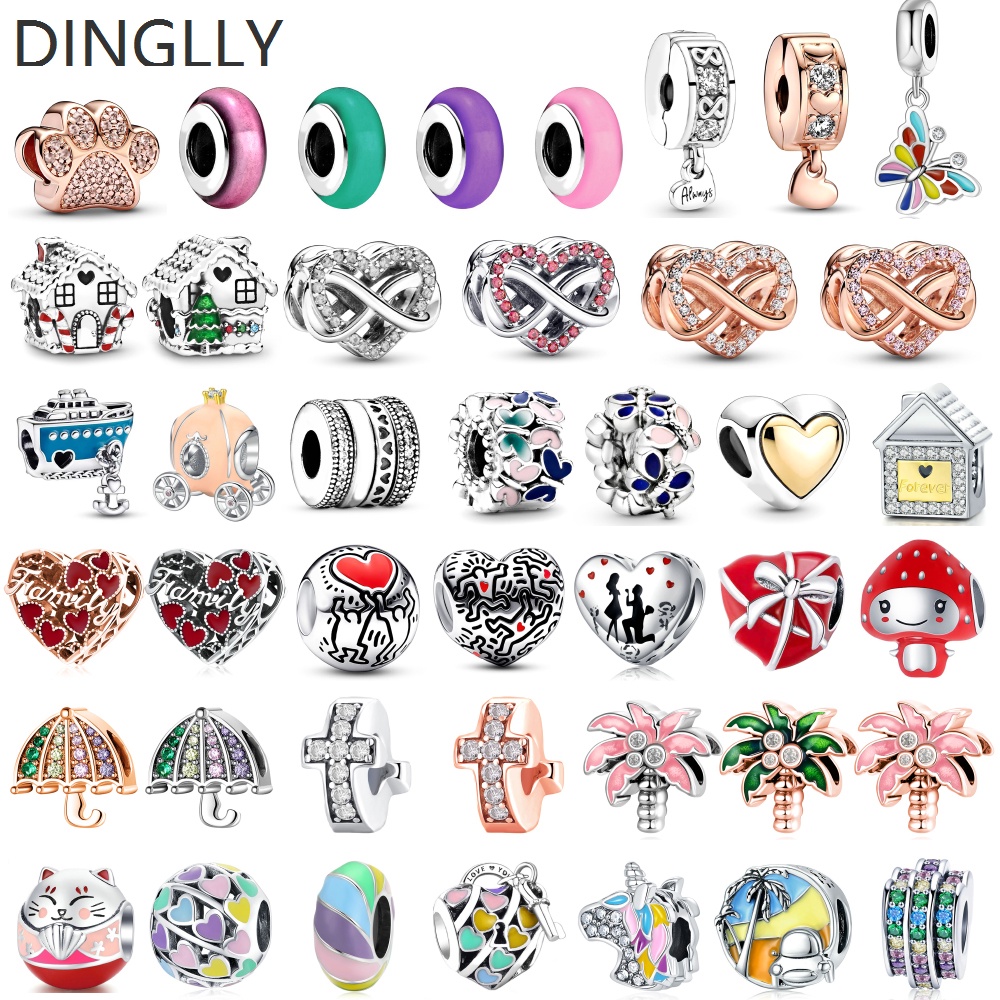 Dinglly จี้ลูกปัด ลายบ้านผีเสื้อ หัวใจ สีเงิน เครื่องประดับ DIY