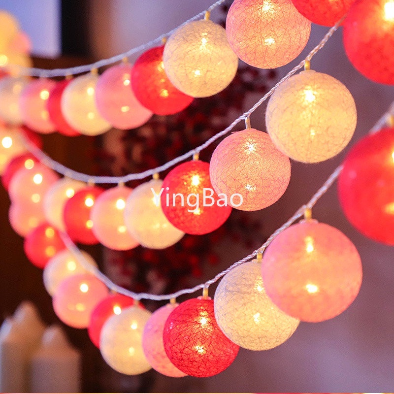 สายไฟหิ่งห้อย LED 20 ดวง ผ้าฝ้าย รูปลูกบอล ใช้แบตเตอรี่ USB สําหรับตกแต่งปาร์ตี้คริสต์มาส งานแต่งงาน ในบ้าน ปาร์ตี้