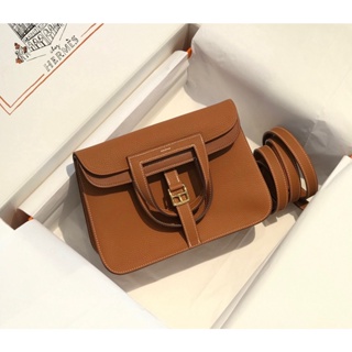 พรี​ ราคา14100 Hermes Halzan หนังแกะ กระเป๋าสะพายไหล่ กระเป๋าสะพาย