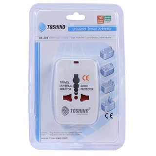 หัวปลั๊กอเนกประสงค์ แบบ 4in1 ยี่ห้อ Toshino Universal Tranvel Adapter ปลั๊กเดินทางทั่วโลก รุ่น DE-204 ป้องกันไฟกระชาก