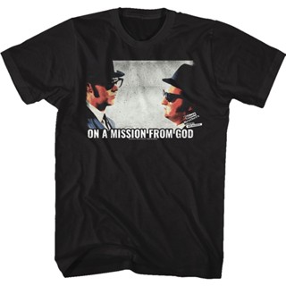 Retro On A Mission From God Blues Brothers T-Shirt เสื้อสาวอวบ เสื้อคู่รัก เสื้อยืด