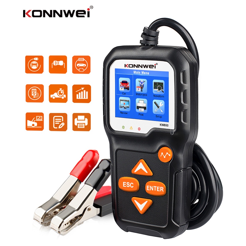 [ผู้จัดจําหน่ายที่ได้รับอนุญาต] Konnwei KW650 เครื่องทดสอบแบตเตอรี่รถยนต์ CCA JIS เครื่องวิเคราะห์แบ