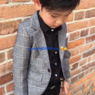 เสื้อสูทเด็ก Boy Blazer Suit เสื้อสูทแฟชั่น ลายเทาดำ ขนาด 90 ถึง 140 หรือ 7, 9, 11, 13, 15,17 (2 ถึง 12 ปี)