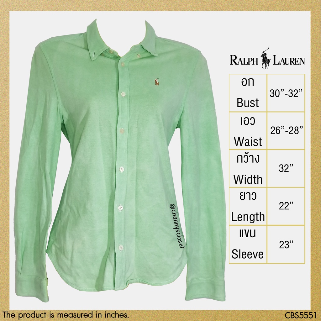 💖USED Ralph Lauren - Green Polo Shirt | เสื้อโปโลสีเขียว เสื้อเชิ้ต เสื้อคอปก แขนยาว สีพื้น ทำงาน วินเทจ แท้ มือสอง