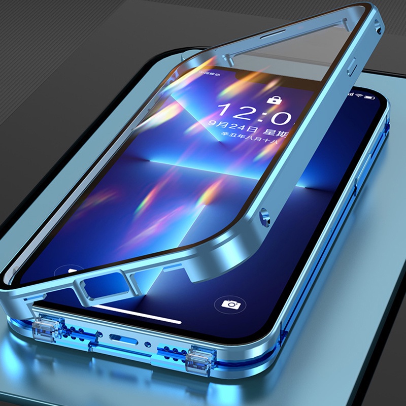 OPPO Reno 13 Pro 13F 12 Pro 12F 11 Pro 10 Pro 5G 13Pro 12Pro 11Pro 10Pro + เคสแม่เหล็กโลหะการดูดซับแม่เหล็กกรณีกระจกนิรภัยสองด้าน