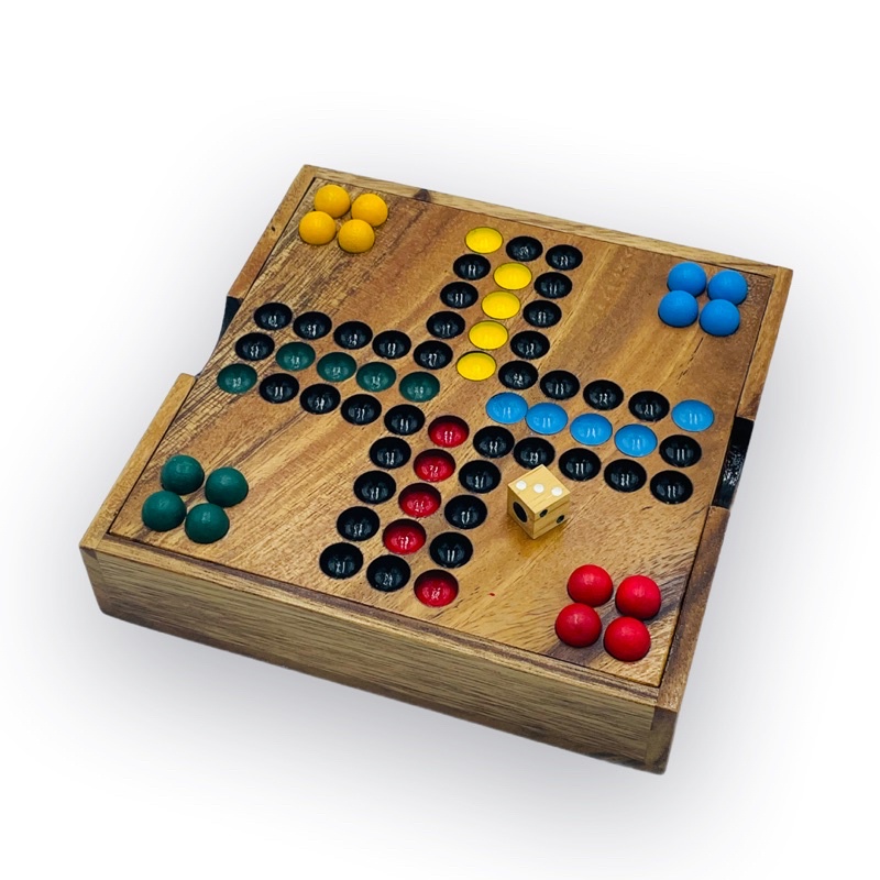 ของเล่นไม้ เกมไม้ลูโด่ ลูโด่ลูกกลม ขนาด 16.2x16.2x3.9 cm