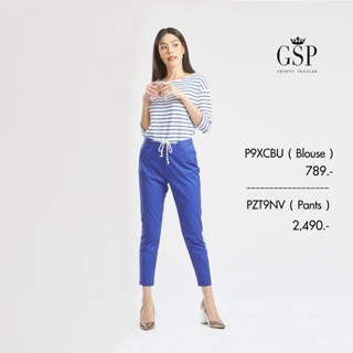 GSP Pants NEW GSP กางเกงผ้าคอตตอนขายาว สีน้ำเงิน ตกแต่งเชือกผูกด้านหน้า (PZT9NV)