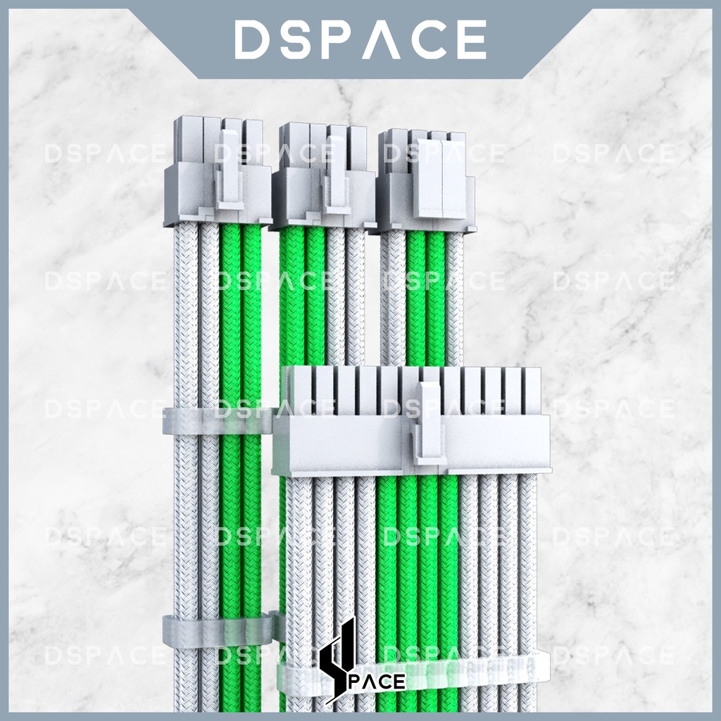 DSPACE MESH-X PSU Neon Green Premium Sleeve Braided Extension สายแบบกําหนดเองสําหรับเมนบอร์ดพีซี