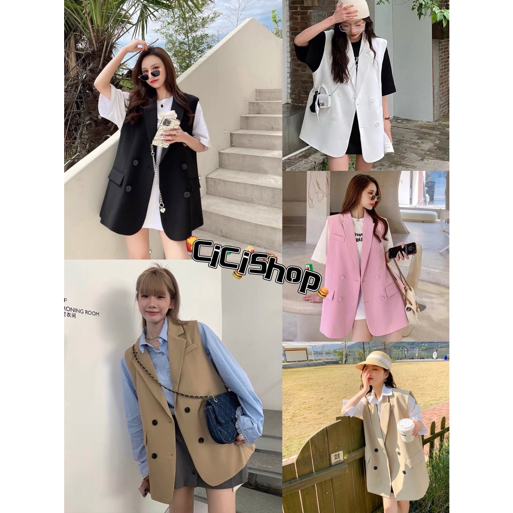 Cicishop(2239)เสื้อเบลเซอร์แขนกุดทรงโอเวอร์ไซส์ ใส่แมตช์ได้หลายลุค ทรงเกาหลีสุดๆ