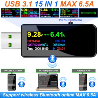 เครื่องวัดไฟ USB เชื่อมต่อบลูทูธ รุ่น U96CB 15 in 1 USB 3.1 Tester DC Power Meter Digital Voltmeter Voltage Doctor Detec