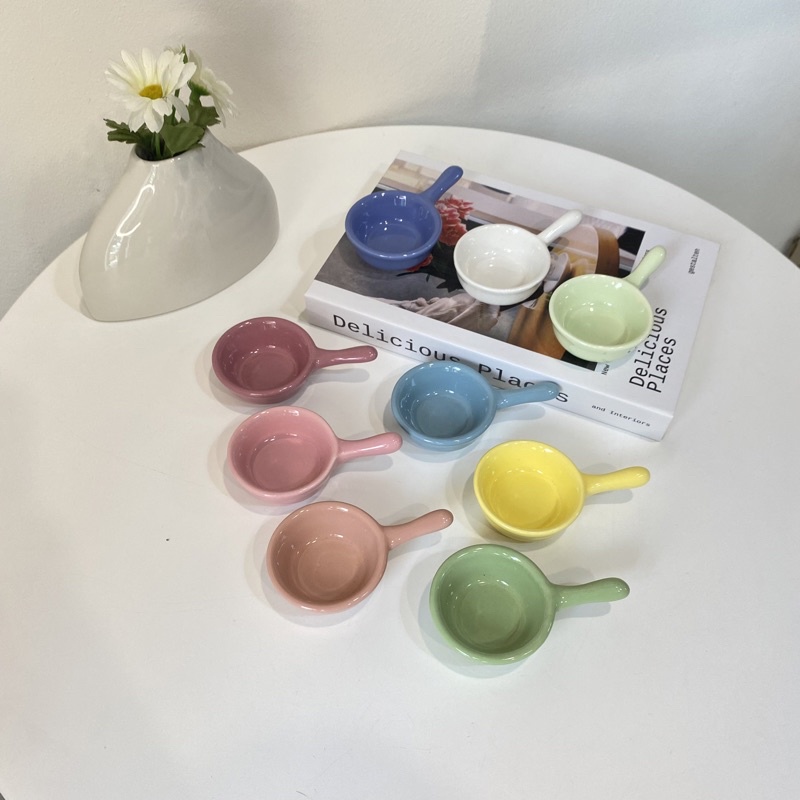 พร้อมส่ง ถ้วยน้ำจิ้มเซรามิคทรงกระทะจิ๋ว ใส่อาหารสัตว์เลี้ยง