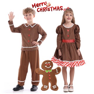 Christmas Boys Girls Gingerbread Man Cosplay Costume Set Large Size Kids Christmas Outfit Xmas Party