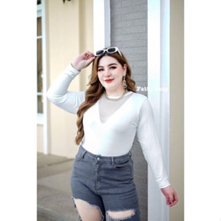 Big size เสื้อยืดคอวีตาข่ายเบาๆสำหรับสาวอวบอ้วน
