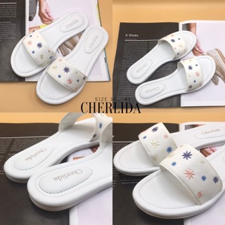 Cherlida รองเท้าแตะรัดส้น ลายดอกไม้  พื้นกันลื่น น้ำหนักเบา สวมใส่สบาย รองเท้าแตะผู้หญิง