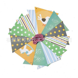 ธงปาร์ตี้ Green &amp; Triangle Party Flag (12pcs)