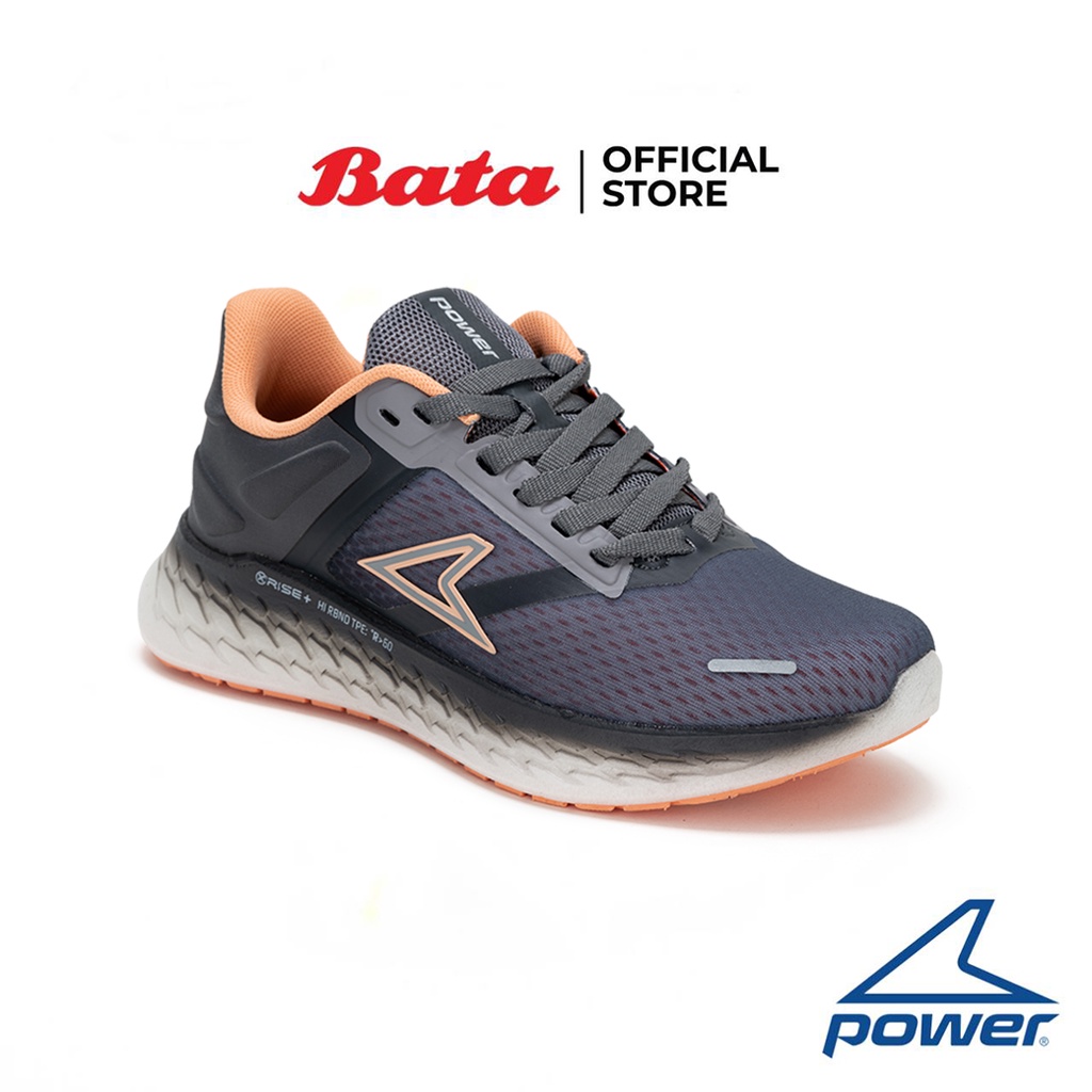 Bata บาจา ยี่ห้อ Power รองเท้าผ้าใบสนีคเกอร์แบบผูกเชือก รองรับน้ำหนักเท้า  Sport Sneakers สำหรับผู้หญิง รุ่น XoRise+ 500 GT สีเทา 5182525