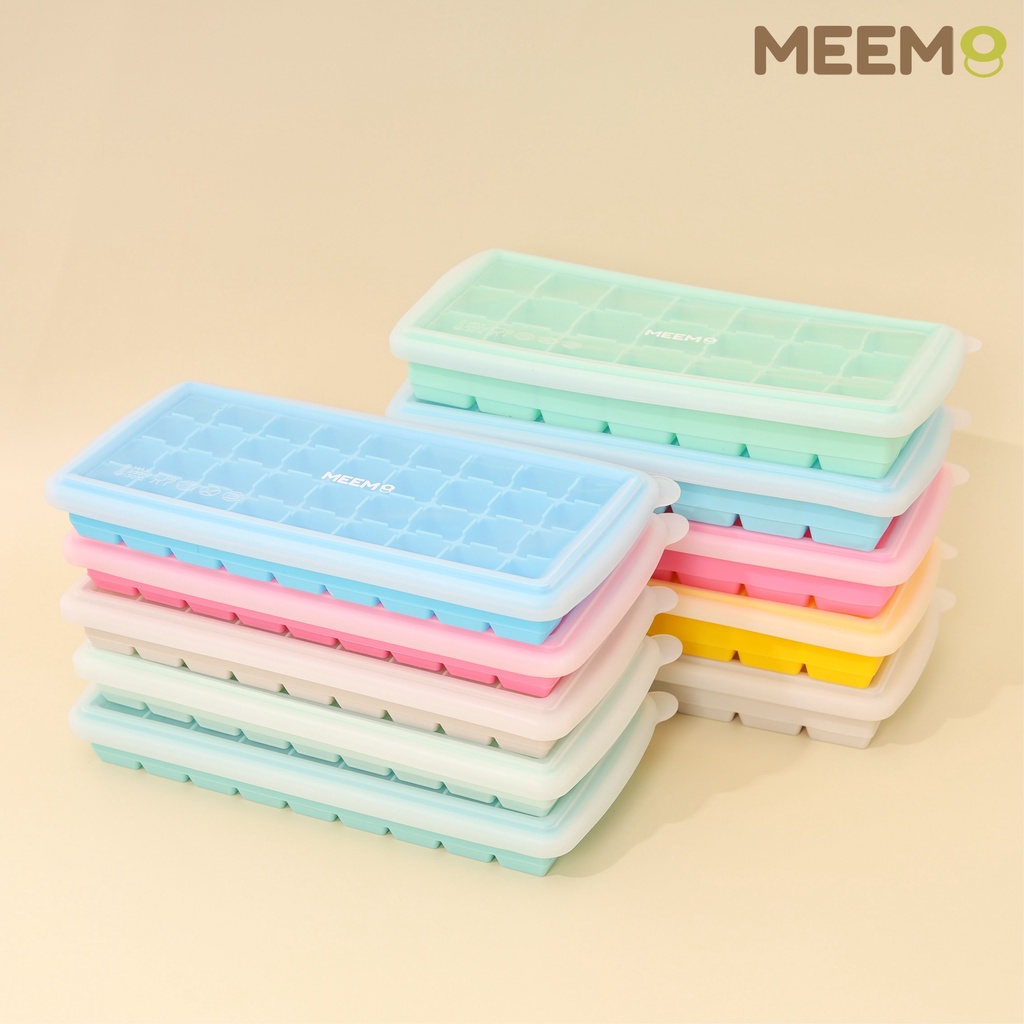 MEEM บล็อคซิลิโคน พร้อมฝาปิด สำหรับแช่แข็งเก็บอาหารเด็ก มี 2 รุ่น คือ 21 ช่อง(ช่องละ 1 oz) และ 36 ช่อง(ช่องละ 0.5 oz)