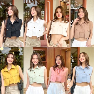 เสื้อครอปที่สาวๆ must have เลยค่า (290฿ฟรีส่ง) บอกเลยว่าไม่มีคือพลาดมากกก กับเสื้อครอปแขนกุด ดีเทลกระเป๋าคู่ wynn