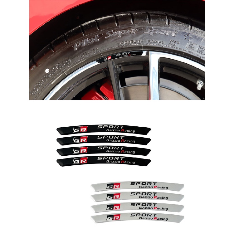 4PCS 3D อลูมิเนียมล้อ Hub สติกเกอร์ป้ายสัญลักษณ์สําหรับ Toyota GR Sport Gazoo Racing C-HR RAV4 Mirai
