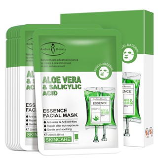 10 Pieces Aloe &amp;amp; Salicylic Acid Facial Mask Moisturizing Oil-Control Anti-Aging Replenishment Whitening Repairing Ma