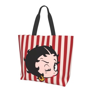 Betty Boop กระเป๋าสะพายไหล่ กระเป๋าช้อปปิ้ง ผ้าแคนวาส ทรงโท้ท เหมาะกับไปโรงเรียน ไปทะเล สําหรับผู้หญิง