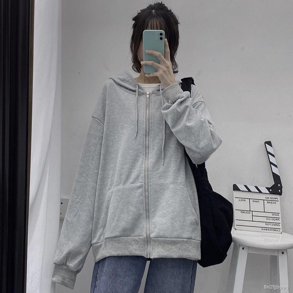Hooded Zip-up Women Korean Style Oversized Hooded Vintage Solid Color Long Sleeve Sweatshirt Women Casual Autumn Clothes #4