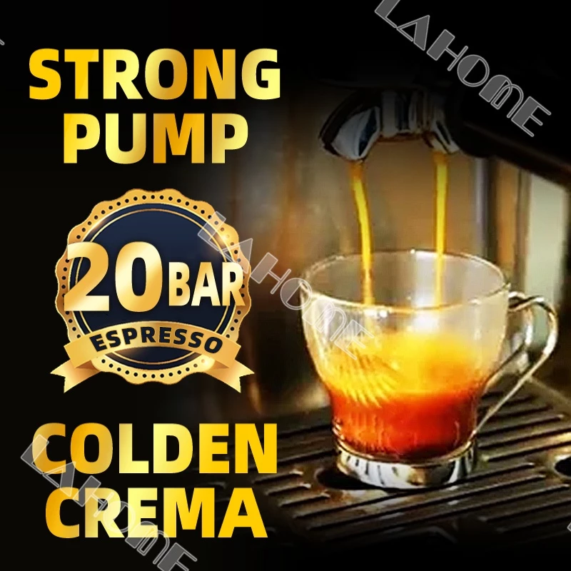 LAHOME เครื่องชงกาแฟสด พร้อมทำฟองนม แรงดัน เครื่องบดกาแฟอัตโนมัติ มาพร้อมกับ ขารองด้ามชง แถมฟรี Espresso Maker 20 Bar Po thumbnail 3