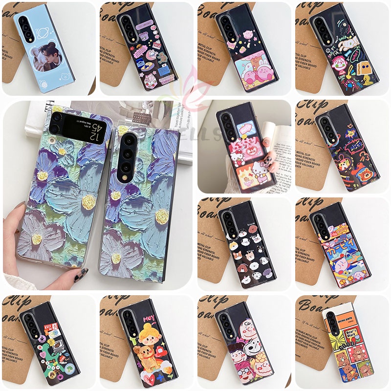 เคสโทรศัพท์มือถือแบบแข็ง ใส กันกระแทก ลายภาพวาดสีน้ํามัน รูปดอกไม้น่ารัก สําหรับ Samsung Galaxy Z Fo