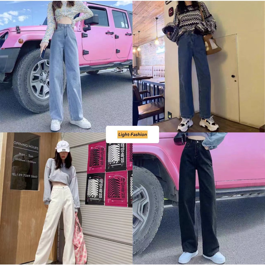 Light-Fashion#588 มีไซซ์ S-2XL กางเกงยีนส์ เอวสูง สไตล์เกาหลี แนววินเทจ เท้ากว้าง กางเกงยีนส์ขายาว